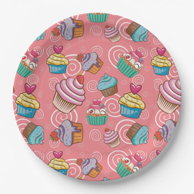 Fun Cupcake Design Round Paper Plate  (Front)