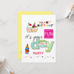 FUN Cupcake Happy Birthday Invitation