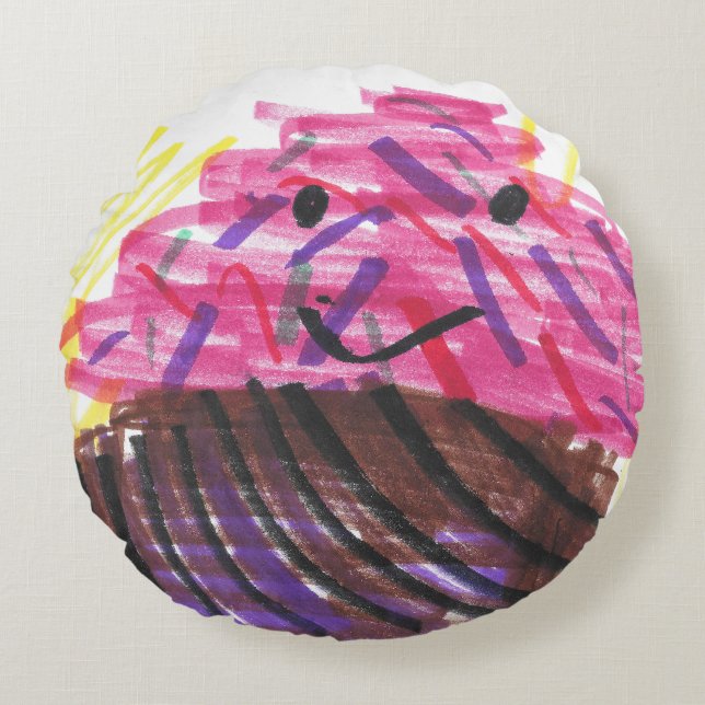 Fun Cupcake & Rainbow  Round Cushion (Front)