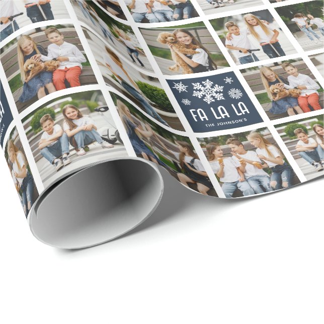 Fun Custom 8 x Photo Grid FA LA LA Wrapping Paper (Roll Corner)