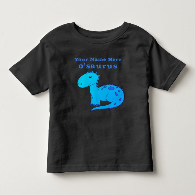 Fun Custom Blue Dinosaur With Child's Name Toddler T-Shirt (Front)
