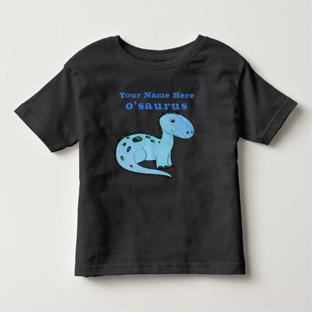 Fun Custom Blue Dinosaur With Child's Name Toddler T-Shirt (Front)