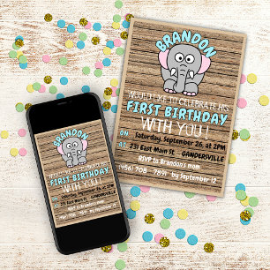 Fun Custom Boy's First Birthday Celebration Party Invitation