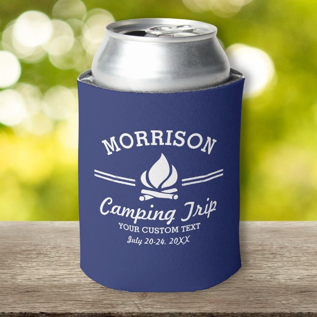 Fun Custom Camping Trip Campfire Blue Can Cooler (Creator Uploaded)