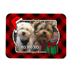 Fun Custom Christmas Red & Black Plaid Photo Frame Magnet