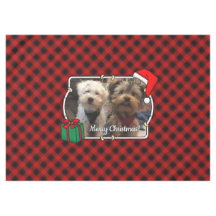 Fun Custom Christmas Red & Black Plaid Photo Frame Tablecloth