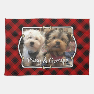 Fun Custom Christmas Red & Black Plaid Photo Frame Tea Towel