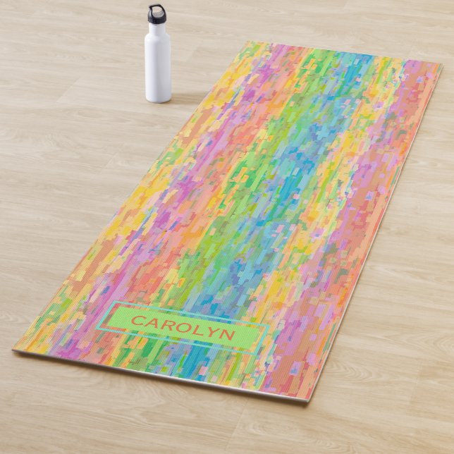 Fun Custom Colourful Whimsical Stripes Art Pattern Yoga Mat (In Situ)