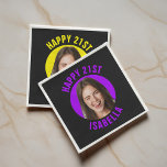 Fun Custom Cute Face Photo Happy 21st Birthday Napkin<br><div class="desc">Celebrate their first legal cheers with black 21st birthday napkins featuring a custom photo, bright circular frame, and clean modern name text beneath. The sleek black backdrop makes the picture and color pop, giving your bar setup, dessert table, and charcuterie spread a polished, Instagram‑ready vibe. Personalize the design with any...</div>