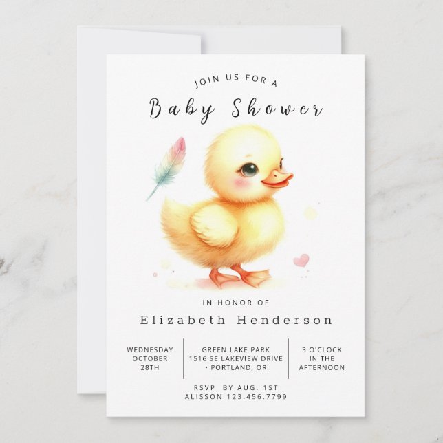  Fun Custom Duck Baby Shower Invitation (Front)