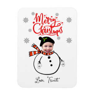 Fun Custom Face Photo Cute Snowman Merry Christmas Magnet