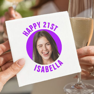 Fun Custom Face Photo Happy 21st Birthday Napkin
