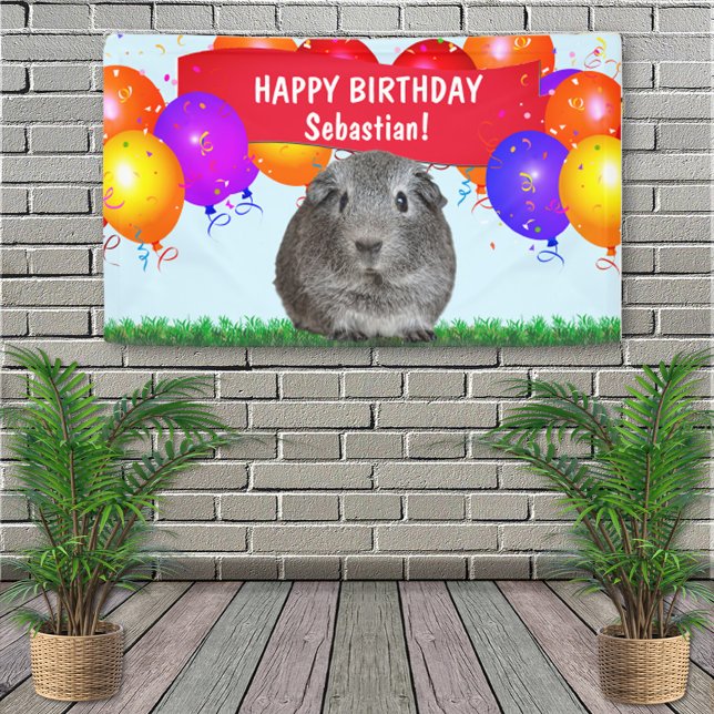 Fun Custom Happy Birthday Balloons Grey Guinea Pig Banner (Creator Uploaded)