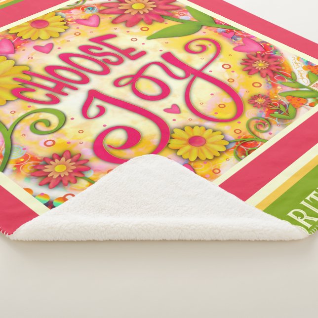 Fun Custom Name Choose Joy Pink Inspirivity Sherpa Blanket (3/4)