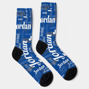 Fun Custom Name Dark Blue White Men Socks