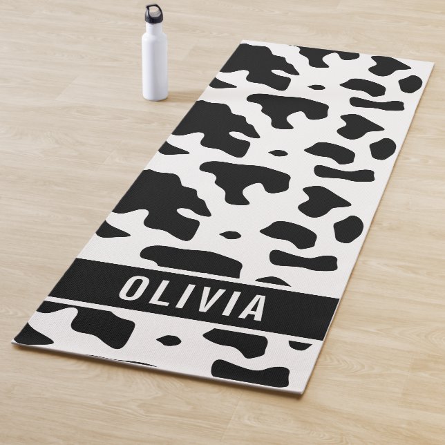 Fun Custom Name Holstein Cow Animal Print Pattern Yoga Mat (In Situ)