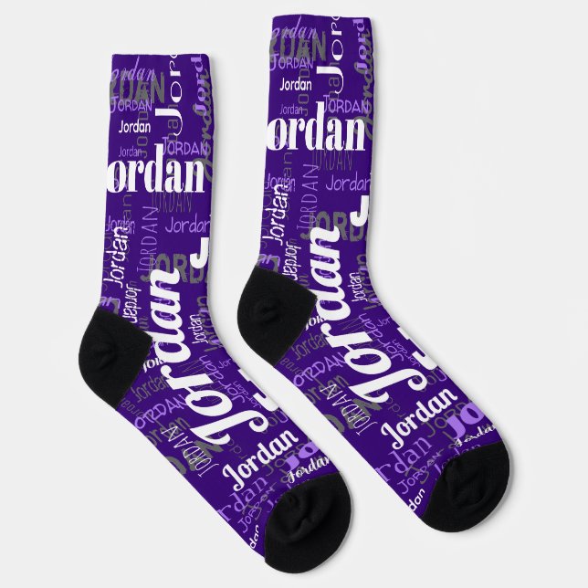 Fun Custom Name Purple White for Men Socks (Right)
