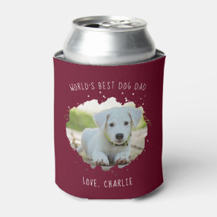Fun Custom Pet Photo Splash Best Dog Dad Burgundy Can Cooler