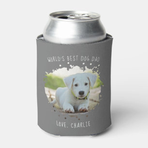 Fun Custom Pet Photo Splash Best Dog Dad Grey Can Cooler