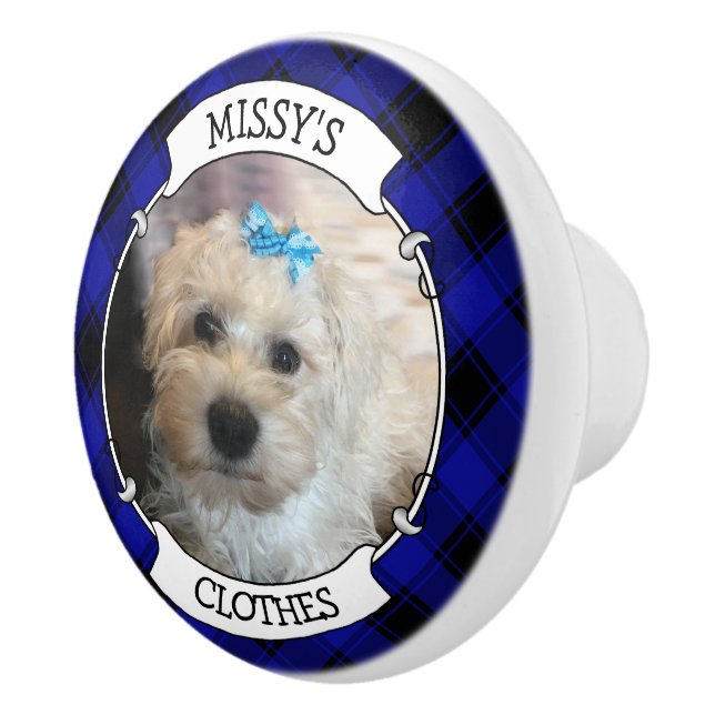 Fun Custom Photo Frame Classic Blue & Black Plaid Ceramic Knob (Right)