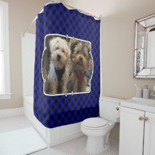 Fun Custom Photo Frame Classic Blue & Black Plaid Shower Curtain