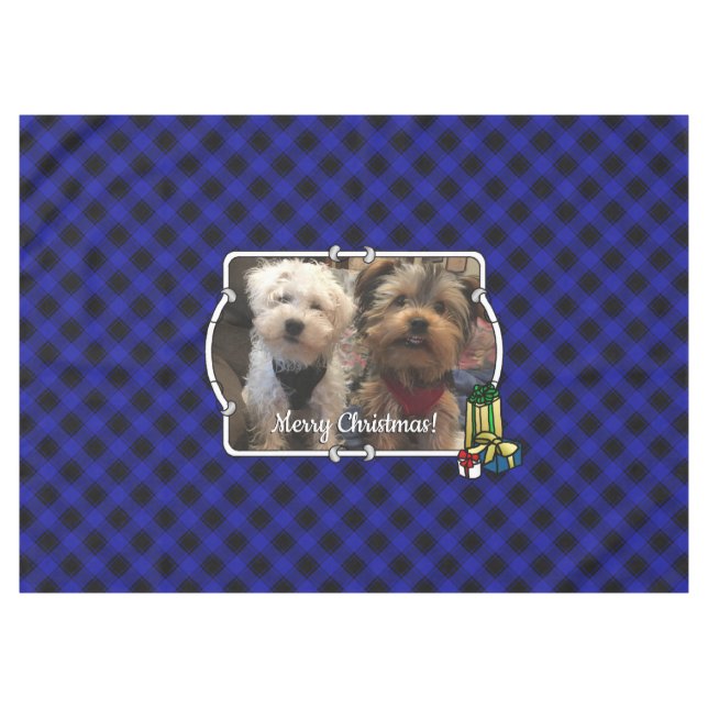 Fun Custom Photo Frame Classic Blue & Black Plaid Tablecloth (Front (Horizontal))