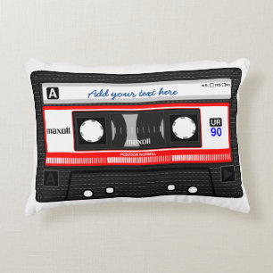 Fun custom text retro vintage music cassette tape, decorative cushion