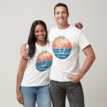 Fun Custom Tropical Island Beach Ocean Sunset T-Shirt<br><div class="desc">Stylish contemporary and classy image of teal blue, dark and light coloured orange coloured sunset on a tropical and exotic Hawaiian island beach with white palm trees. With the option to customise or personalise with a name, monogram or initials of your choice. A cute, modern and pretty decorative design for...</div>