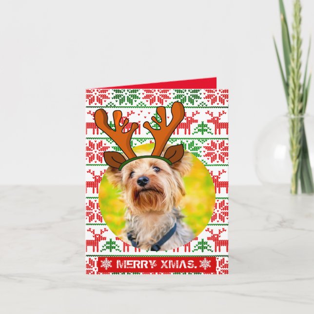 Fun custom Xmas pet photo in hole  Invitation (Front)