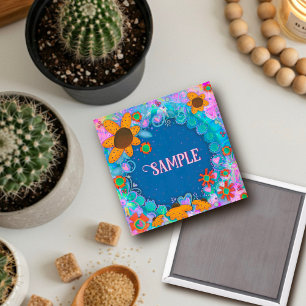 Fun Custom Yellow Flowers Blue Inspirivity Magnet