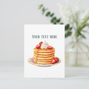 Fun customisable strawberry pancakes diner postcard
