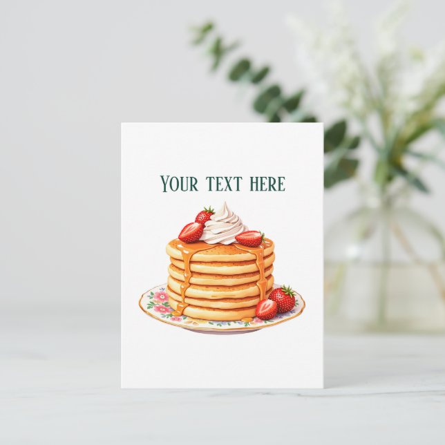 Fun customisable strawberry pancakes diner  postcard (Standing Front)