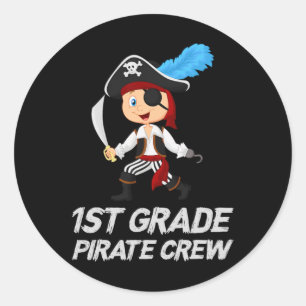 Fun Cute 1st Grade Pirate Halloween  Classic Round Sticker