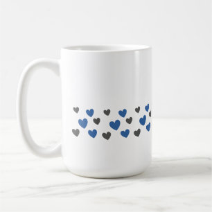 Fun, Cute and Elegant Blue and Grey Gliding Hearts Coffee Mug