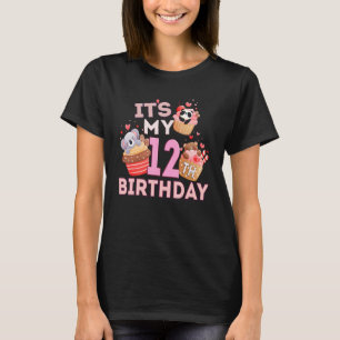 Fun Cute Animal Cupcake Its My 12th Birthday  For  T-Shirt