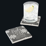 Fun Cute Baby Its Cold Outside Chalkboard Stone Coaster<br><div class="desc">Beautiful contemporary "Baby Its Cold Outside" quote text written in typography on a black grey chalk board, with a background of white snowflakes design. Ornate, elegant, stylish and eclectic design for the fancy artistic interior designer, the artsy décor diva, popular hip trendsetter, vintage retro art style and abstract digital geometric...</div>