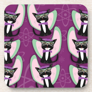 Fun Cute Beatnik Cat Coaster