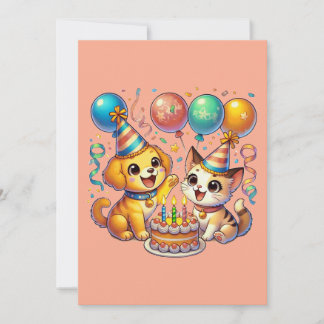 Fun & Cute Birthday Puppy & Kitten Party Invitation