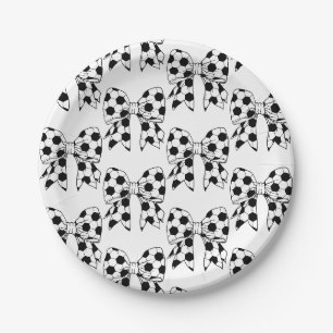 Fun Cute Bow Shaped Soccer Ball Black & White Paper Plate