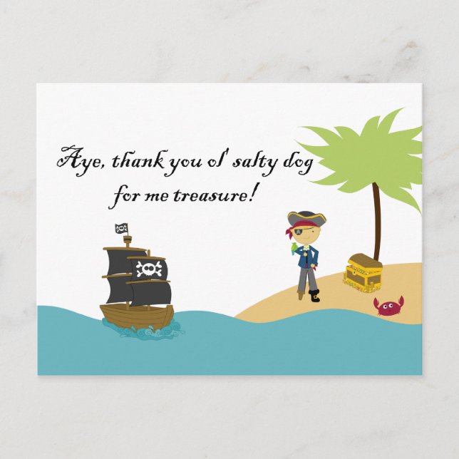 Fun cute boy's pirate thank you postcard (Front)