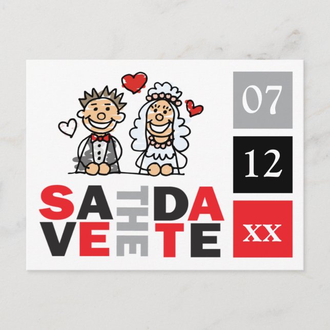 Fun Cute Bride Groom Save The Date Postcards (Front)