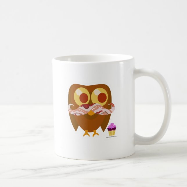Fun Cute Cartoon Bacon Moustache Owl Coffee Mug (Right)