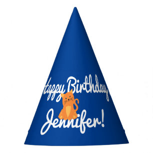 Fun Cute Cartoon Orange Kitten On Blue Party Hat