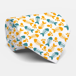 Fun, Cute Cat Paw and Fish Bone Pattern Tie