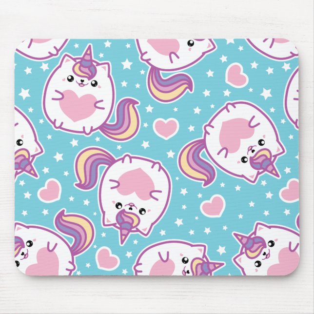 Fun Cute Chubby Kitschy Unicorn Kitty Mouse Pad (Front)