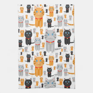Fun Cute Collage of Orange, Grey, and Black Cats Tea Towel