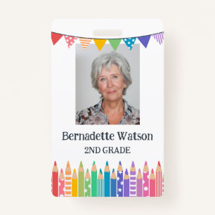 Fun Cute Coloured Pencils School Teacher ID ID Badge