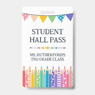 Fun Cute Coloured Pencils Student Hall Pass ID Badge