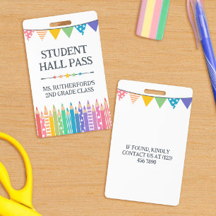 Fun Cute Coloured Pencils Student Hall Pass ID Badge