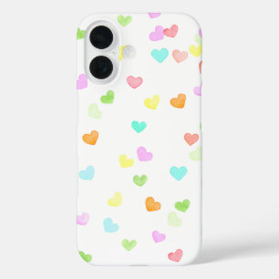 Fun cute colourful hearts happy watercolor iPhone 16 case